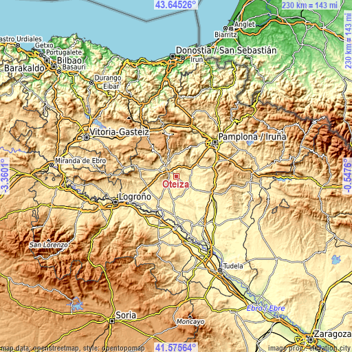 Topographic map of Oteiza