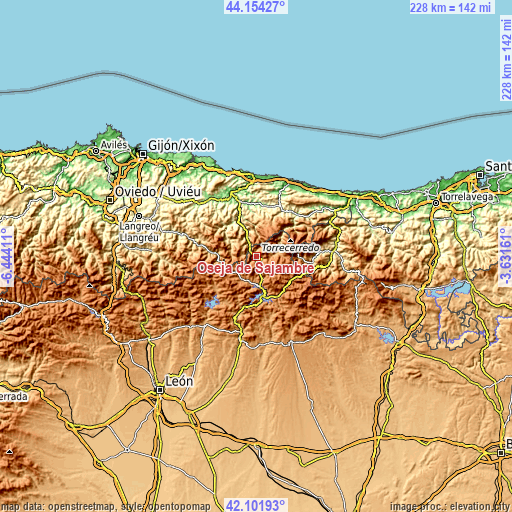 Topographic map of Oseja de Sajambre