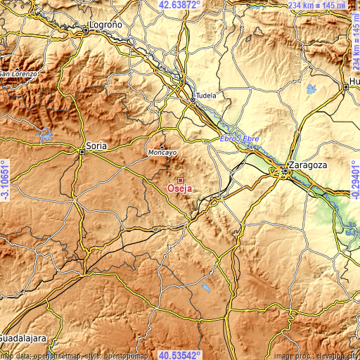 Topographic map of Oseja