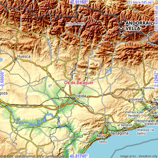 Topographic map of Os de Balaguer