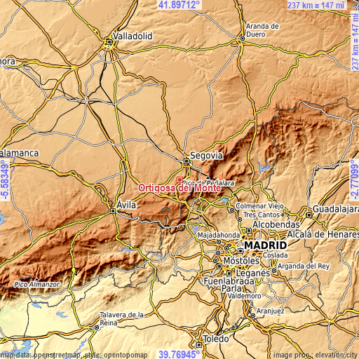 Topographic map of Ortigosa del Monte