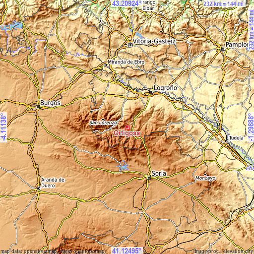 Topographic map of Ortigosa