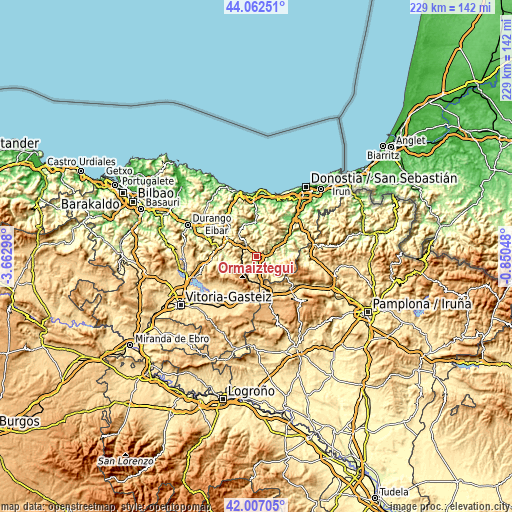 Topographic map of Ormaiztegi