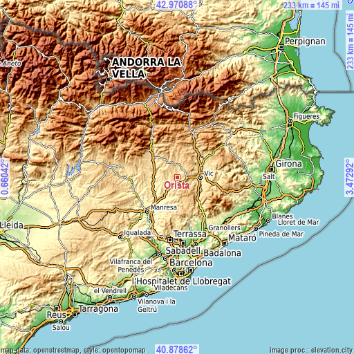 Topographic map of Oristà