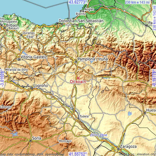 Topographic map of Orísoain