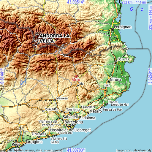 Topographic map of Orís