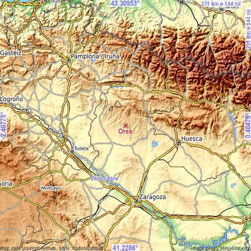 Topographic map of Orés