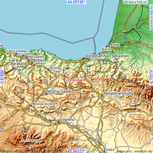 Topographic map of Orendain