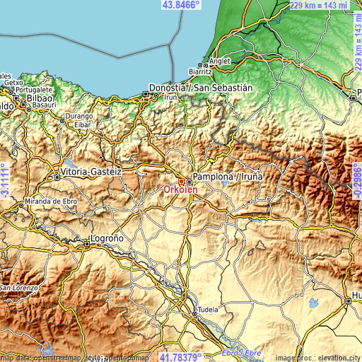 Topographic map of Orkoien