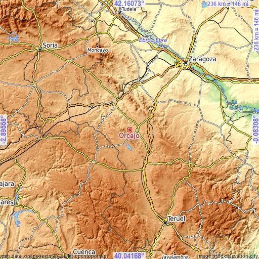 Topographic map of Orcajo