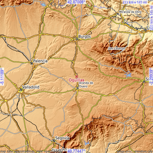 Topographic map of Oquillas