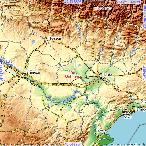 Topographic map of Ontiñena