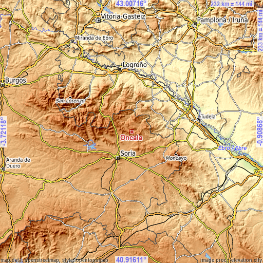 Topographic map of Oncala