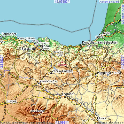 Topographic map of Oñati