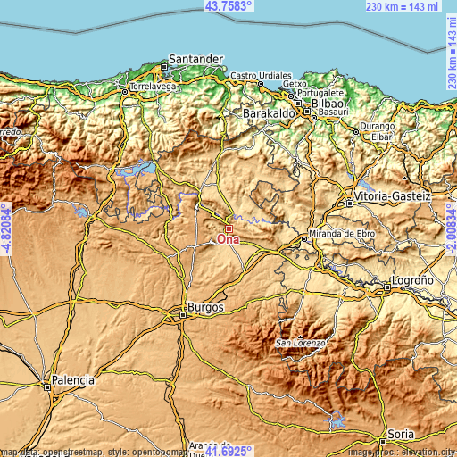 Topographic map of Oña