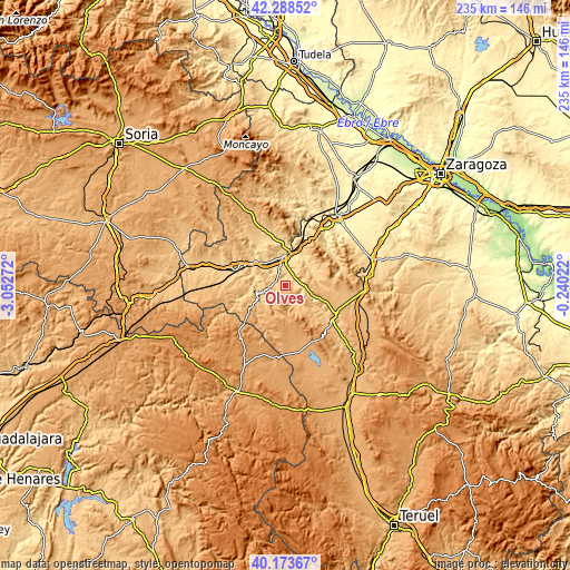 Topographic map of Olvés