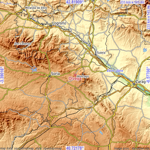 Topographic map of Olvega