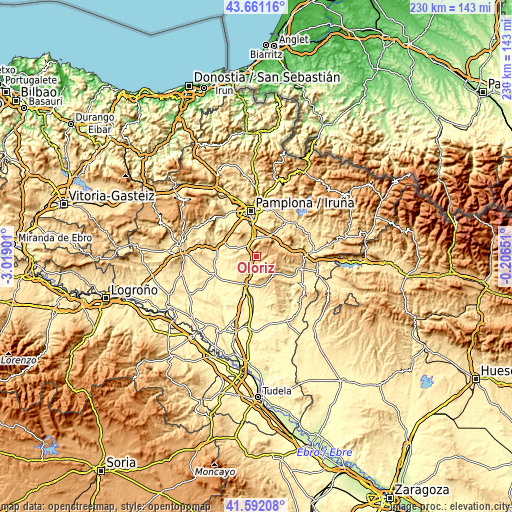 Topographic map of Olóriz