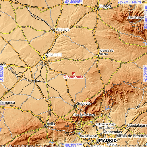 Topographic map of Olombrada