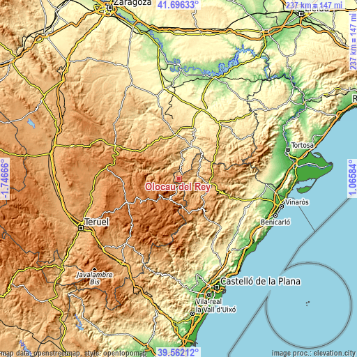 Topographic map of Olocau del Rey