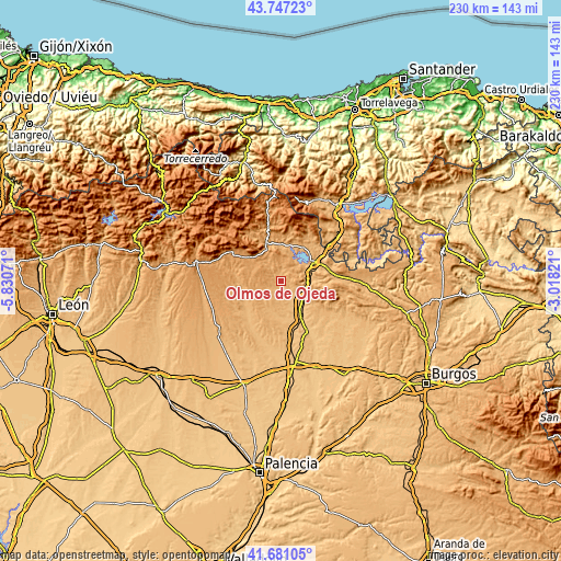 Topographic map of Olmos de Ojeda