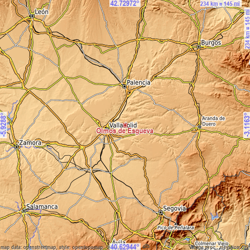 Topographic map of Olmos de Esgueva