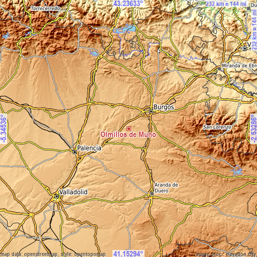 Topographic map of Olmillos de Muñó