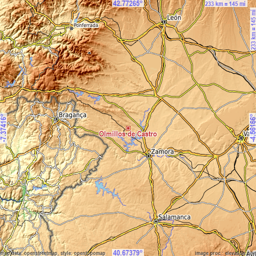 Topographic map of Olmillos de Castro