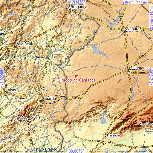 Topographic map of Olmedo de Camaces