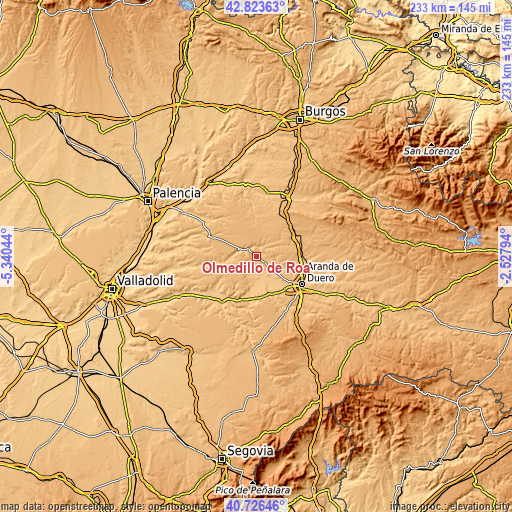 Topographic map of Olmedillo de Roa