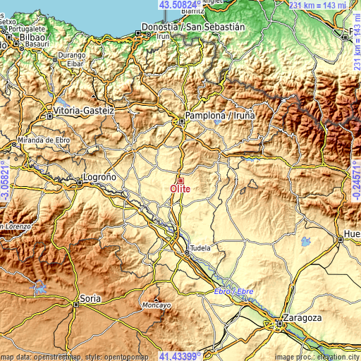 Topographic map of Olite