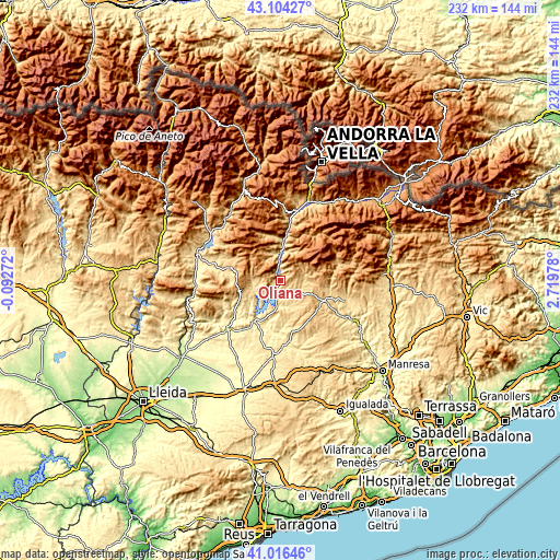 Topographic map of Oliana