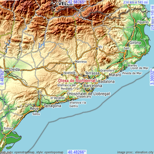 Topographic map of Olesa de Montserrat