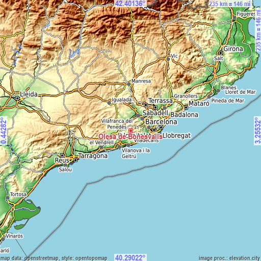 Topographic map of Olesa de Bonesvalls