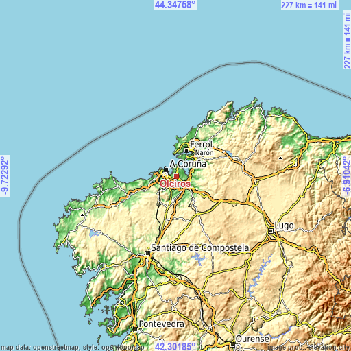 Topographic map of Oleiros
