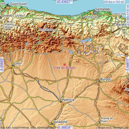 Topographic map of Olea de Boedo