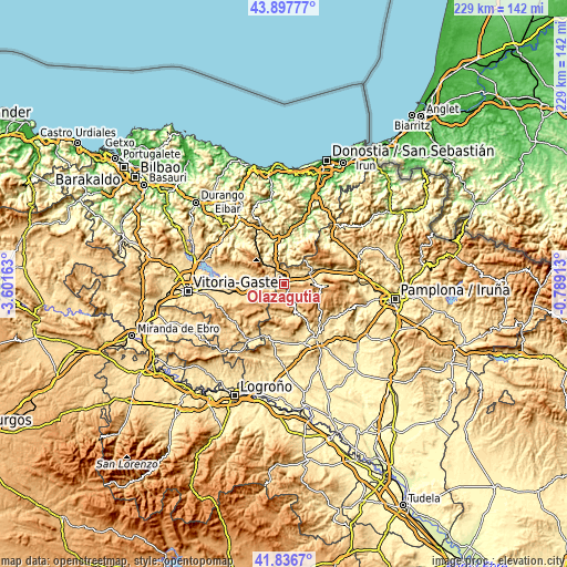 Topographic map of Olazagutía