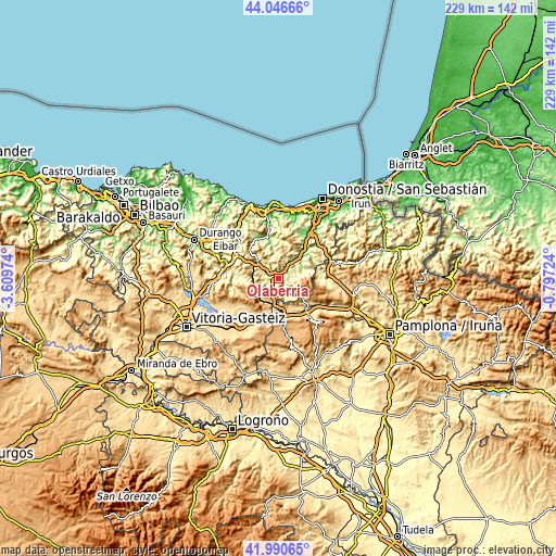 Topographic map of Olaberria