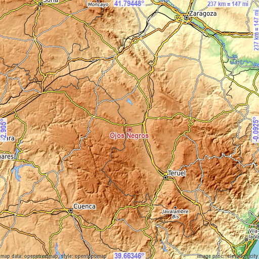 Topographic map of Ojos Negros