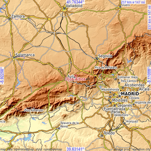 Topographic map of Ojos-Albos