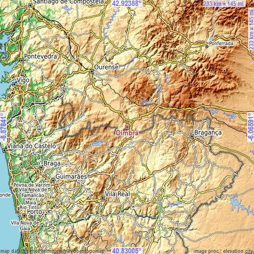 Topographic map of Oimbra