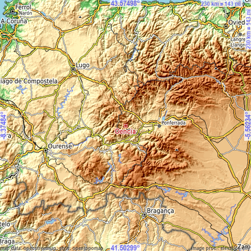 Topographic map of Oencia