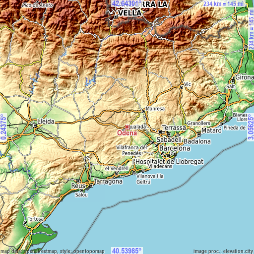 Topographic map of Òdena