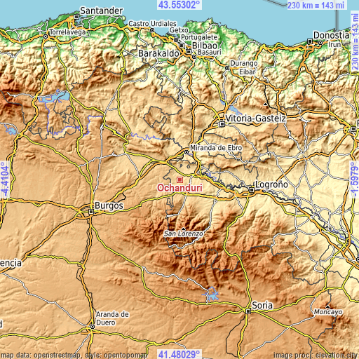 Topographic map of Ochánduri