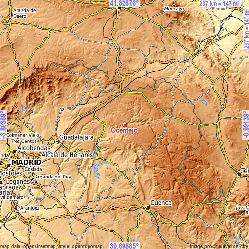 Topographic map of Ocentejo