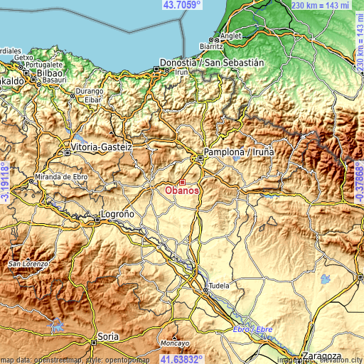 Topographic map of Obanos