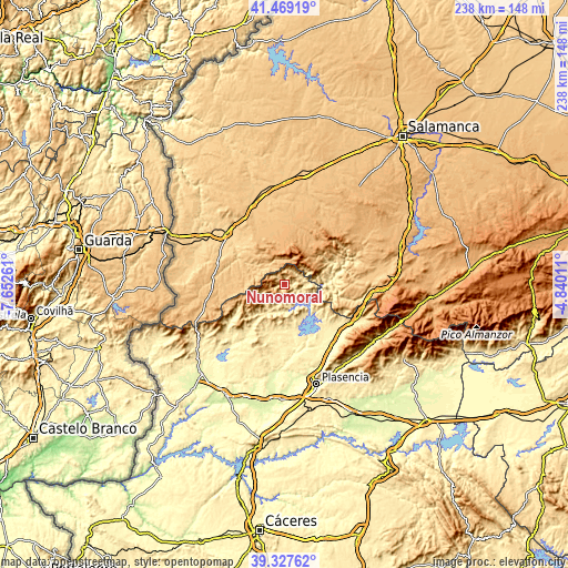 Topographic map of Nuñomoral