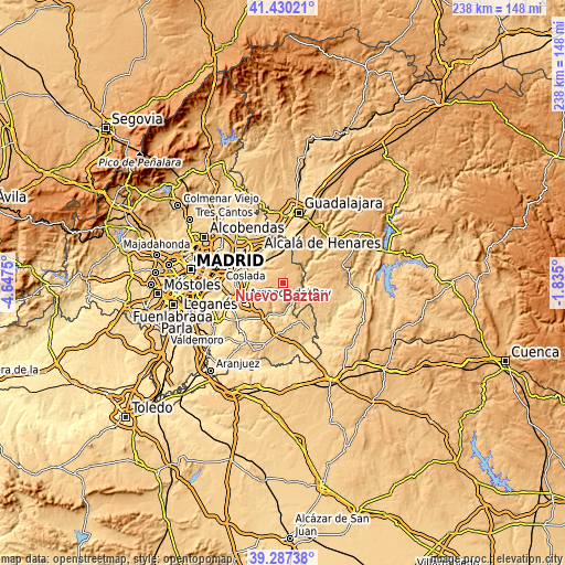 Topographic map of Nuevo Baztán