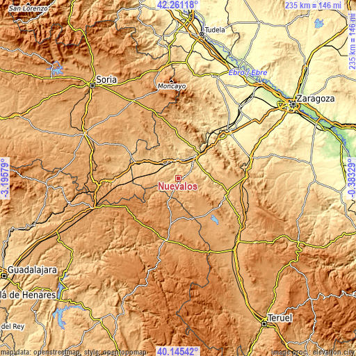 Topographic map of Nuévalos