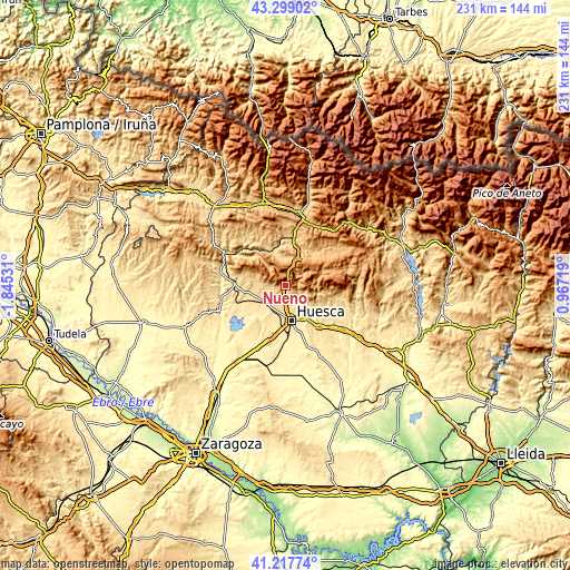 Topographic map of Nueno